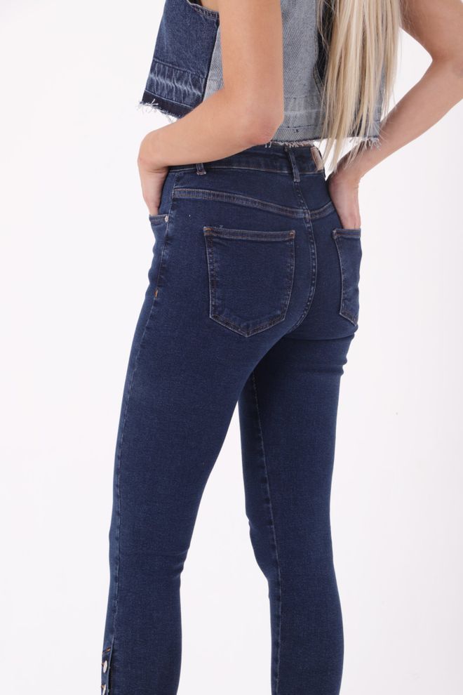 XLove High Waist Skinny Jean With Four Buttons At The Bottom Dark Blue Wholesale Clothing 4