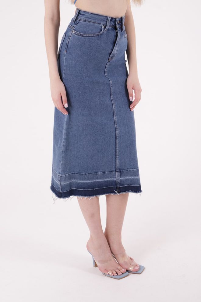 XLove Saia Longa Jeans Bordada Com Bolso Traseiro Roupas por atacado Primavera