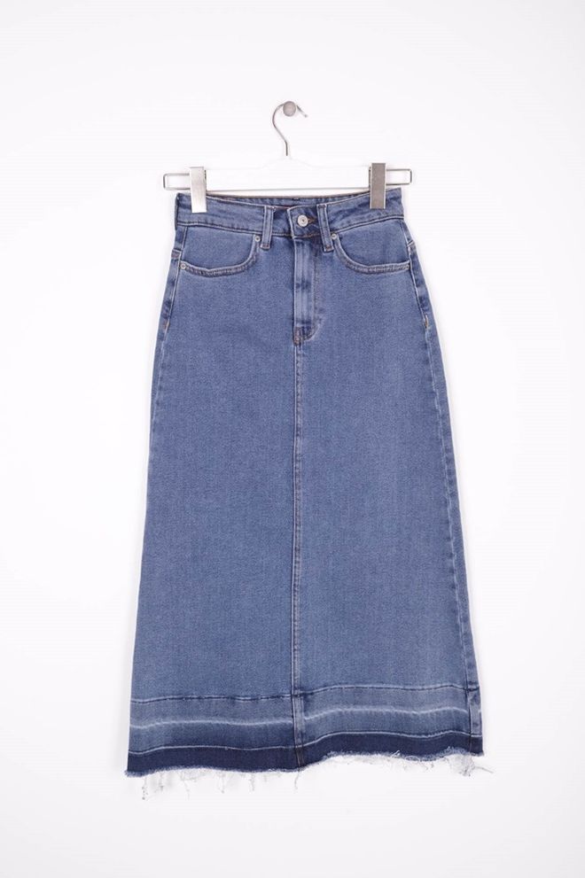 XLove Saia Longa Jeans Bordada Com Bolso Traseiro Roupas por atacado Vintage