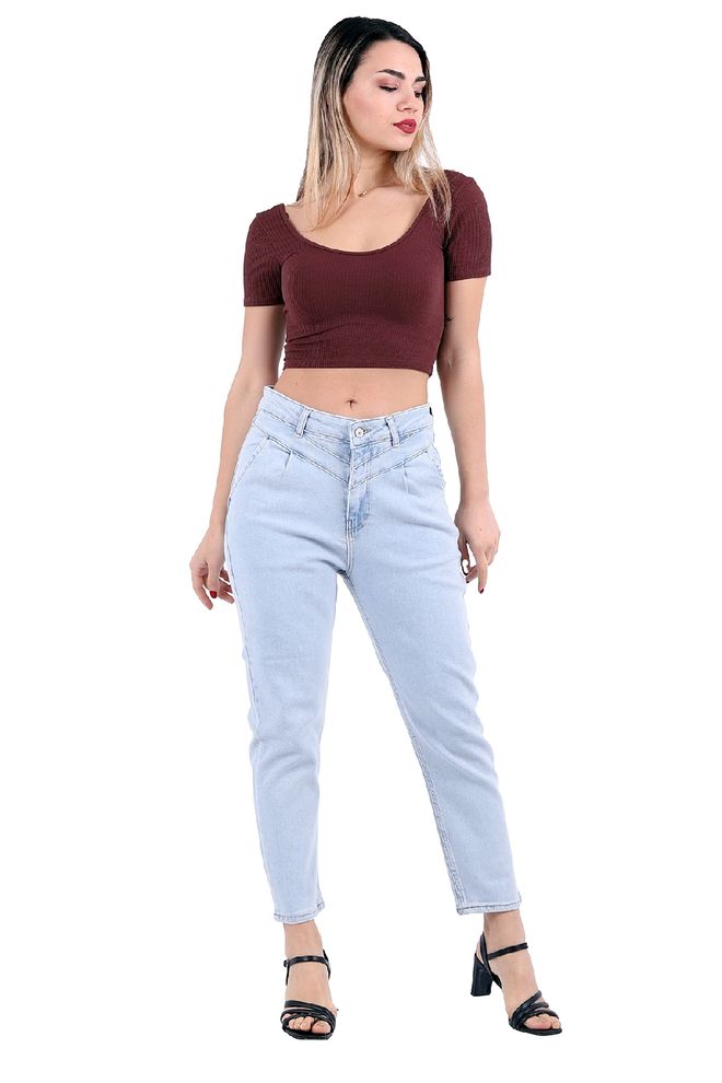XLove Jeans Mom Fit a vita alta con chiusura frontale Blu ghiaccio Abbigliamento all'ingrosso Casuale