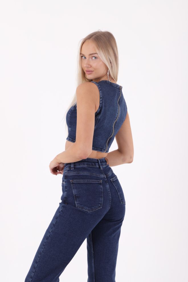 XLove Prošivene Široke Traperice Za Opuštanje Tamnoplave Veleprodaja odjeće 4