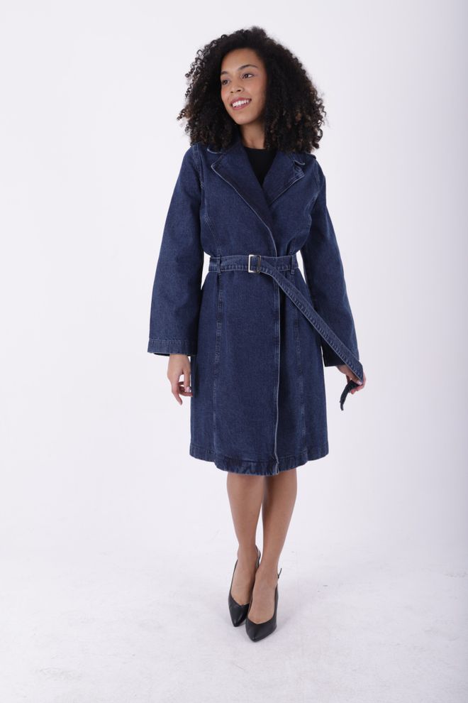 XLove Denim Trenchcoat Mit Gürtel – Blau Großhandelskleidung Lässig