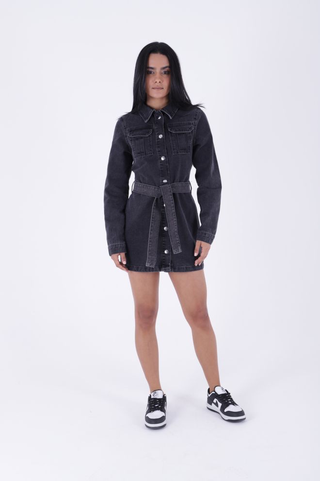 XLove فستان من الدنيم مزود بحزام ملابس بالجملة قطن