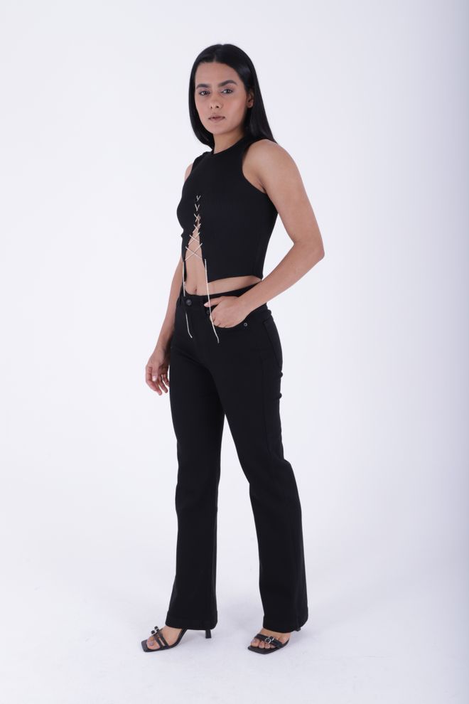 XLove Prošivene Traperice Širokih Nogavica Crne Veleprodaja odjeće Proljeće