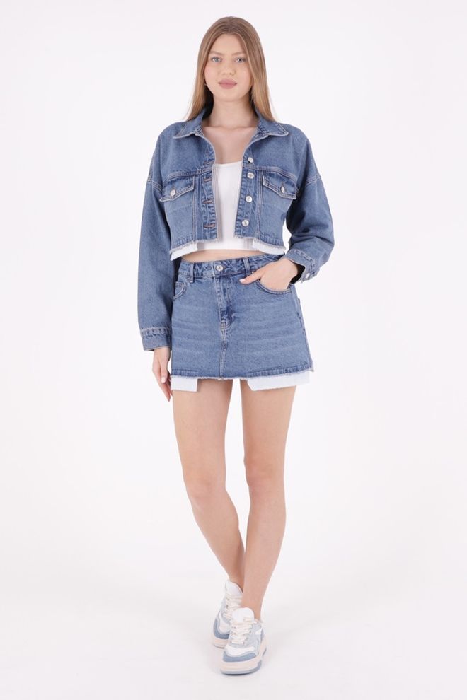 XLove Kurzer Jeansrock Mit Taschen – Blau Großhandelskleidung Lässig