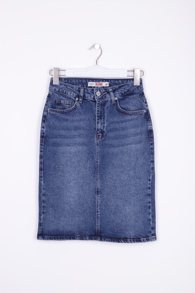 XLove Fustă Medie Din Denim Îmbrăcăminte cu ridicata Elastan