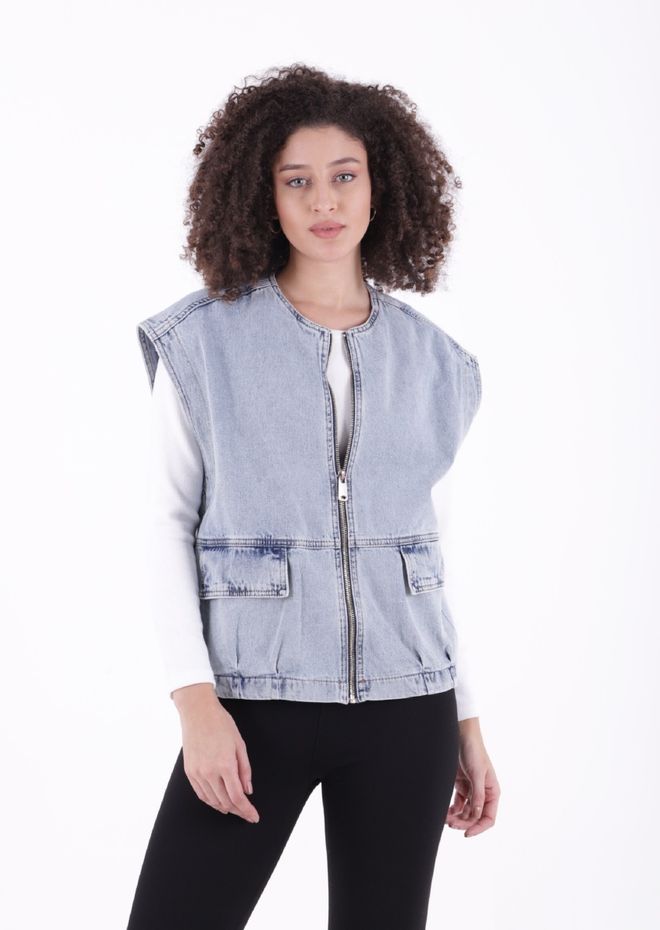 XLove Oversize Jeansweste Mit Reißverschluss Großhandelskleidung Lässig