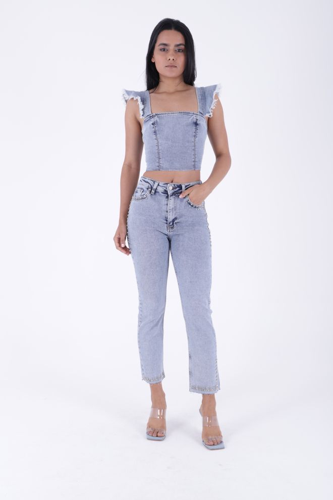 XLove Джинсы Mom Fit С Камнями Оптовая продажа одежды Повседневный