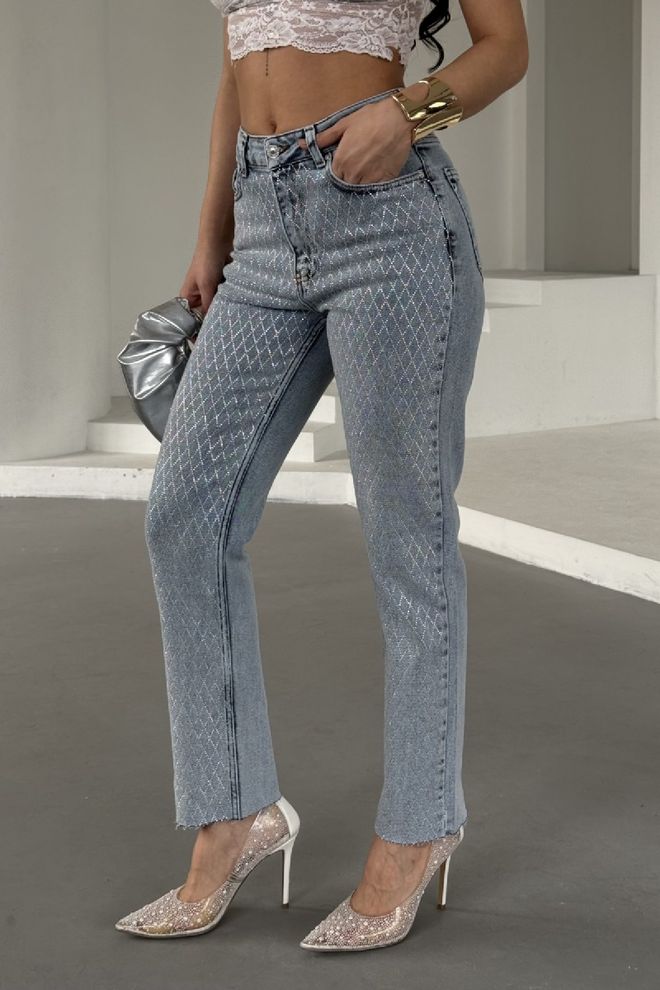 XLove جينز موم فيت مرصع بالأحجار ملابس بالجملة غير رسمي