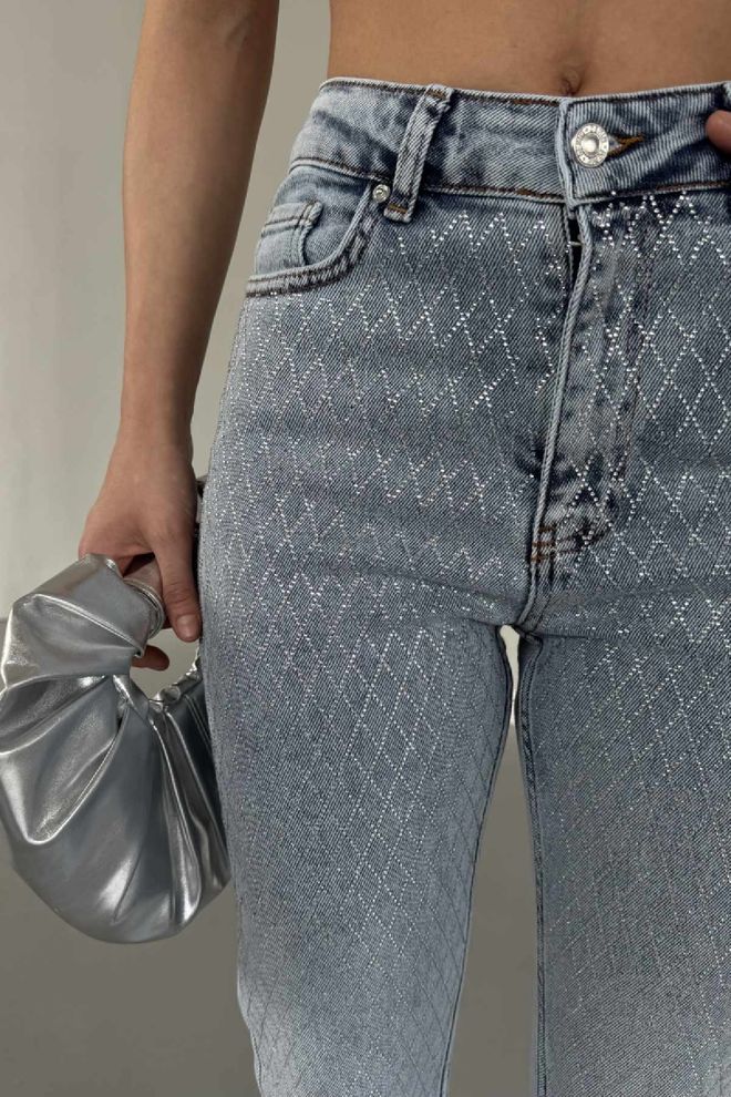 XLove جينز موم فيت مرصع بالأحجار ملابس بالجملة رائع