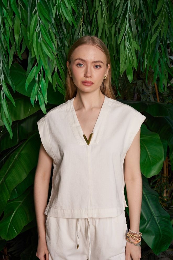 XLove Leinenbluse Mit V Ausschnitt Großhandelskleidung Lässig