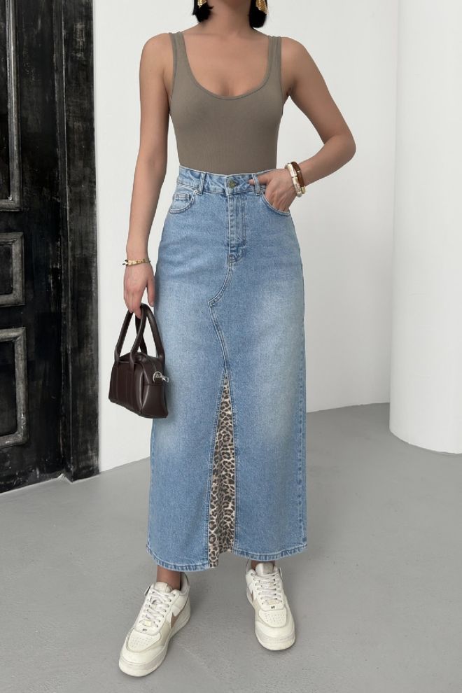 XLove Leopard Detailná Džínsová Sukňa Veľkoobchod s oblečením Neformálny
