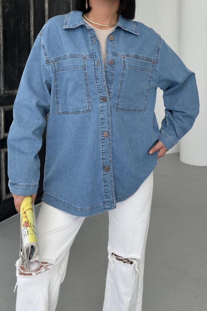 XLove Denim Shirt With Pockets Wholesale Clothing Casual