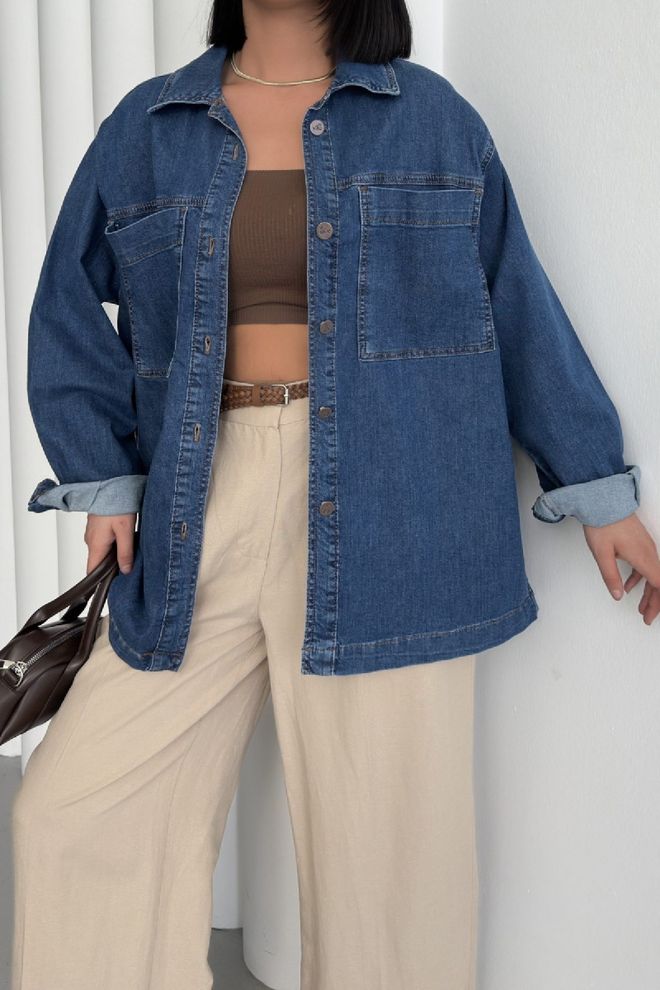 XLove Denim Shirt With Pockets Wholesale Clothing Casual