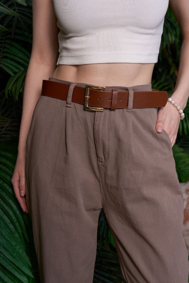 XLove Calças Castanhas Elegantes Afuniladas Com Cintura Alta Roupas por atacado Vintage