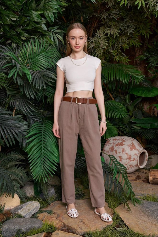 XLove Brown Elegant Tapered Pants With High Waist Wholesale Clothing Casual
