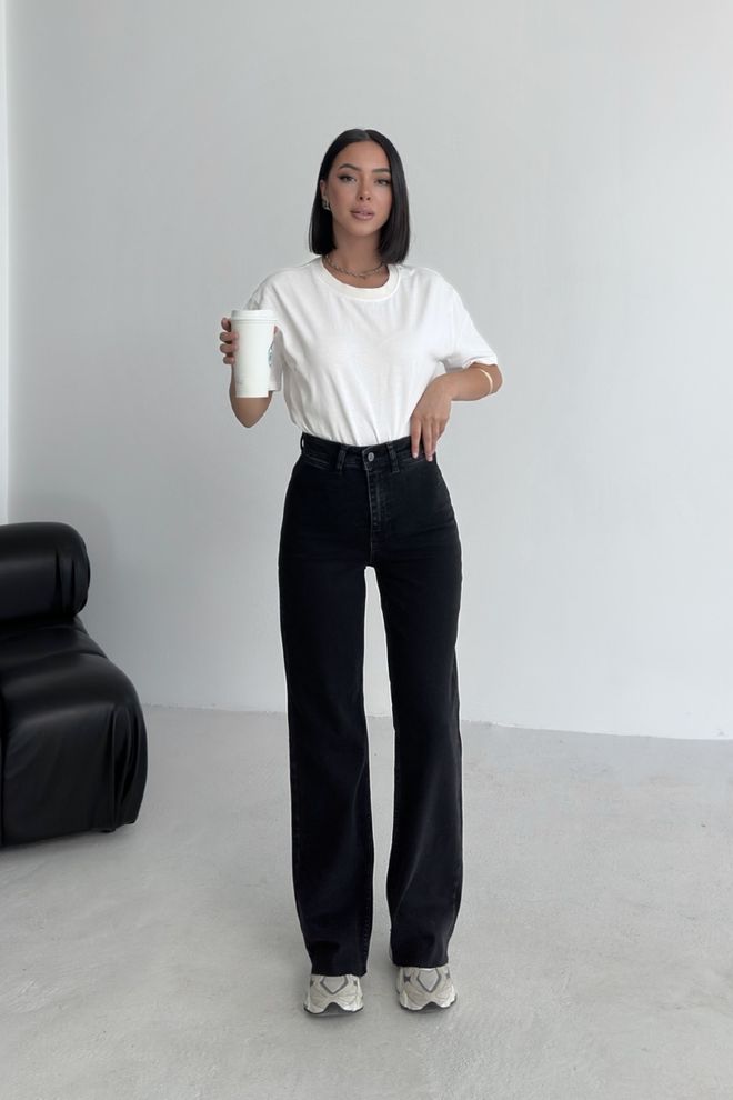 XLove Jeans Nero Mom Vita Alta Gamba Larga Abbottonato Abbigliamento all'ingrosso Abbigliamento di strada