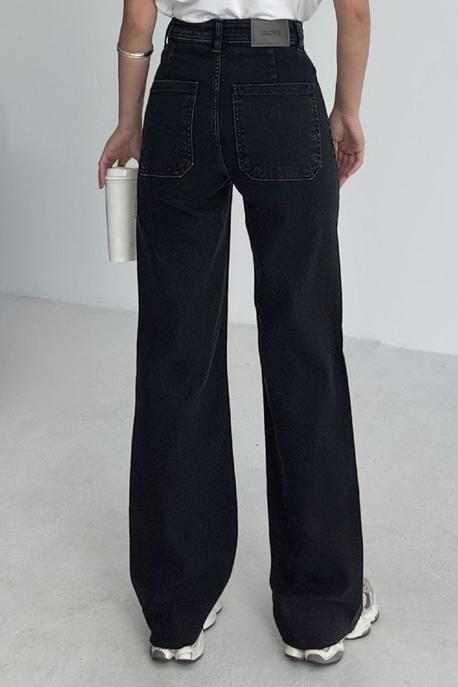 XLove Jeans Nero Mom Vita Alta Gamba Larga Abbottonato Abbigliamento all'ingrosso 5