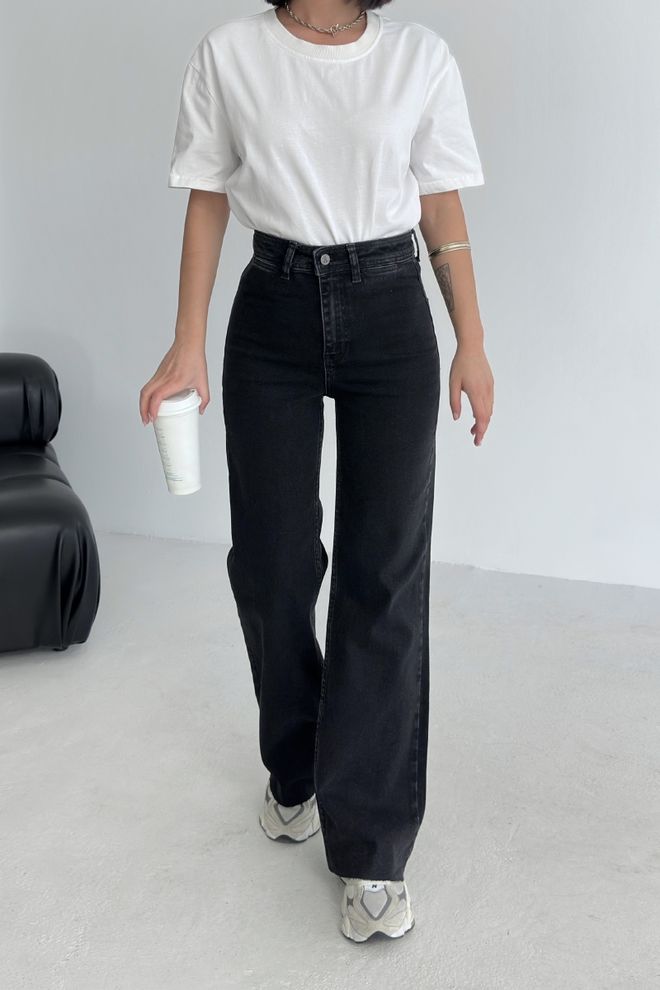 XLove Jeans Nero Mom Vita Alta Gamba Larga Abbottonato Abbigliamento all'ingrosso Da cocktail