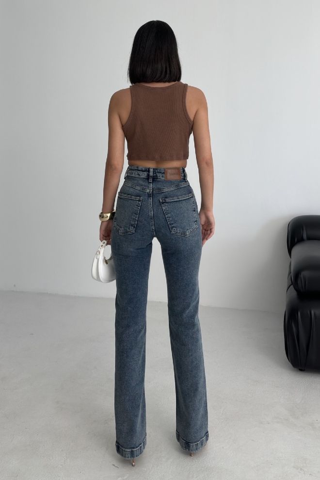 XLove Mėlyni Džinsai Mama Aukštas Liemuo Tiesios Kelnės Didmeninė prekyba drabužiais 1