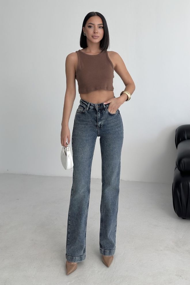 XLove Jeans Blu Mom Vita Alta Gamba Dritta Abbigliamento all'ingrosso Casuale