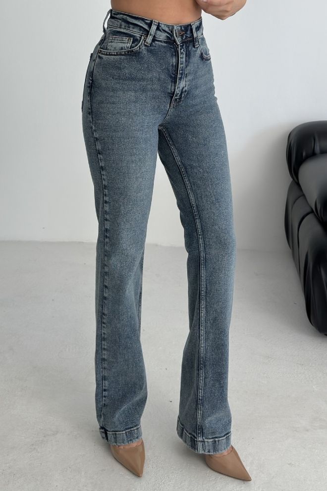 XLove Mėlyni Džinsai Mama Aukštas Liemuo Tiesios Kelnės Didmeninė prekyba drabužiais Metalo spalvos siūlai