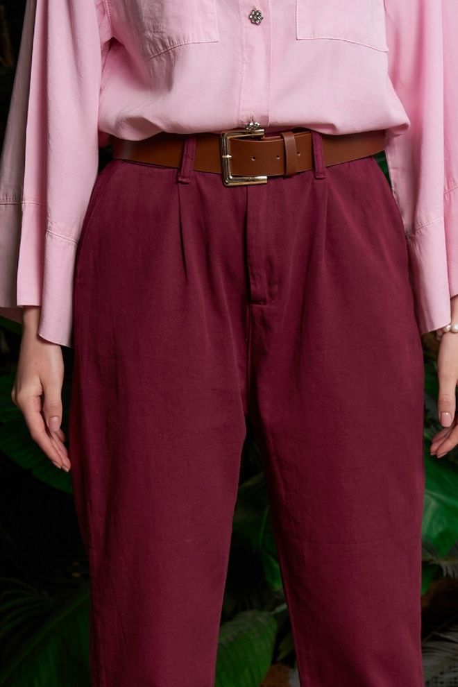 XLove Calças Vermelho Clarete Elegante Casual Afuniladas Cintura Alta Roupas por atacado Preppy