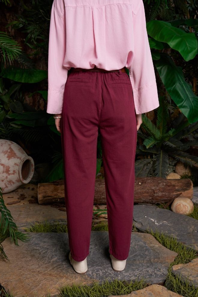 XLove Calças Vermelho Clarete Elegante Casual Afuniladas Cintura Alta Roupas por atacado A relaxar