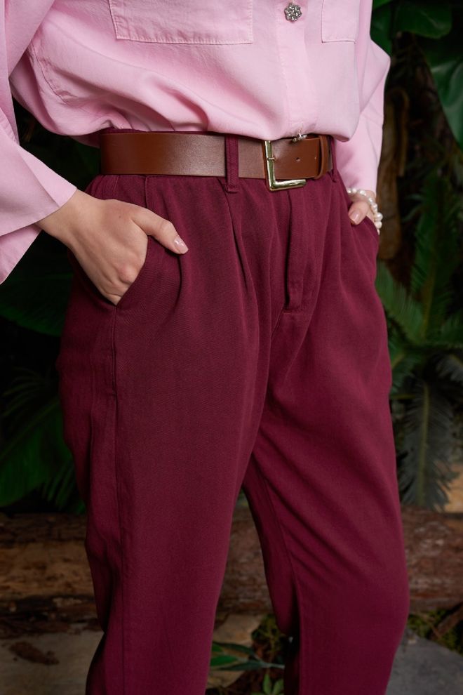 XLove Calças Vermelho Clarete Elegante Casual Afuniladas Cintura Alta Roupas por atacado Primavera