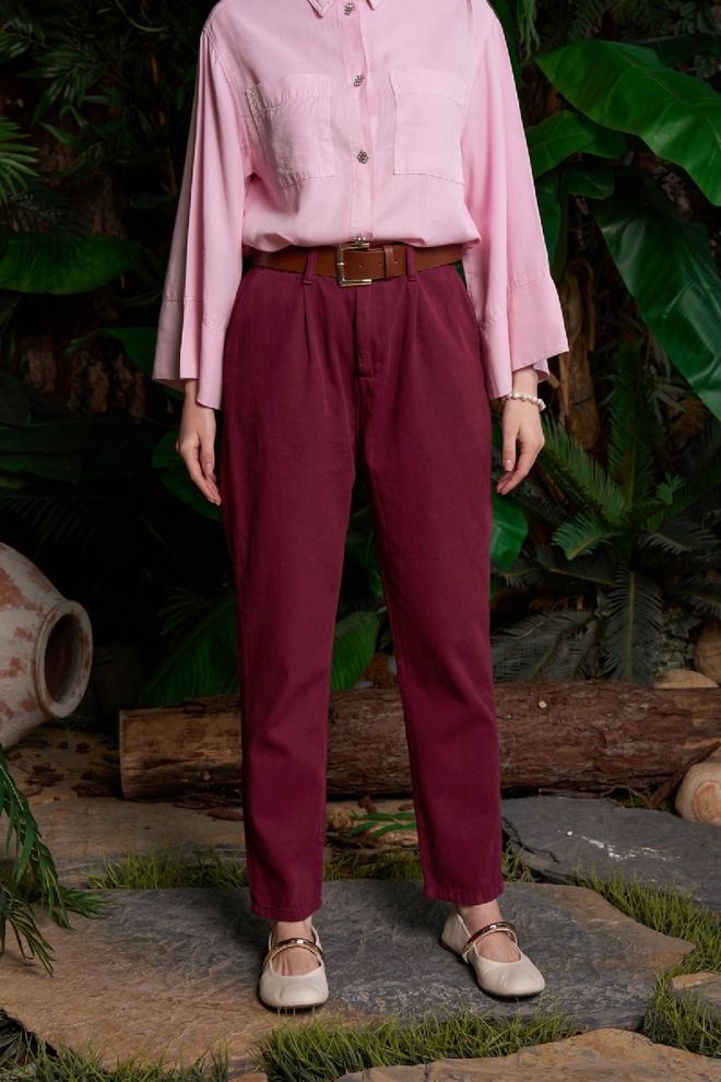 XLove Calças Vermelho Clarete Elegante Casual Afuniladas Cintura Alta Roupas por atacado 1