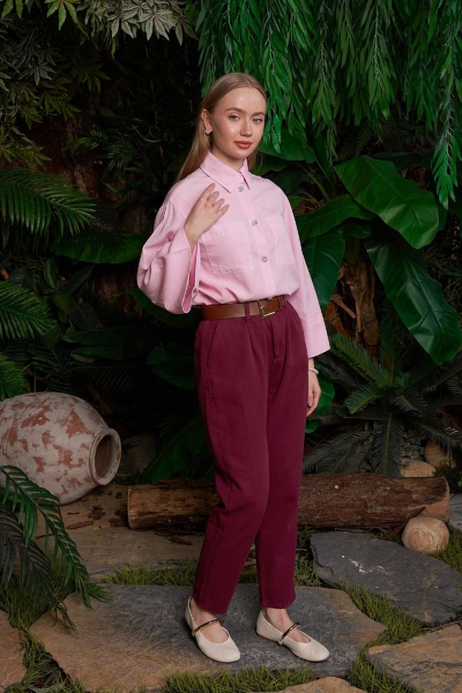 XLove Calças Vermelho Clarete Elegante Casual Afuniladas Cintura Alta Roupas por atacado 5