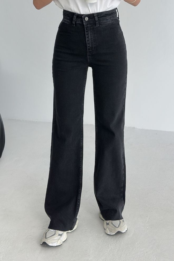 XLove Jeans Nero Mom Vita Alta Gamba Larga Abbottonato Abbigliamento all'ingrosso Primavera