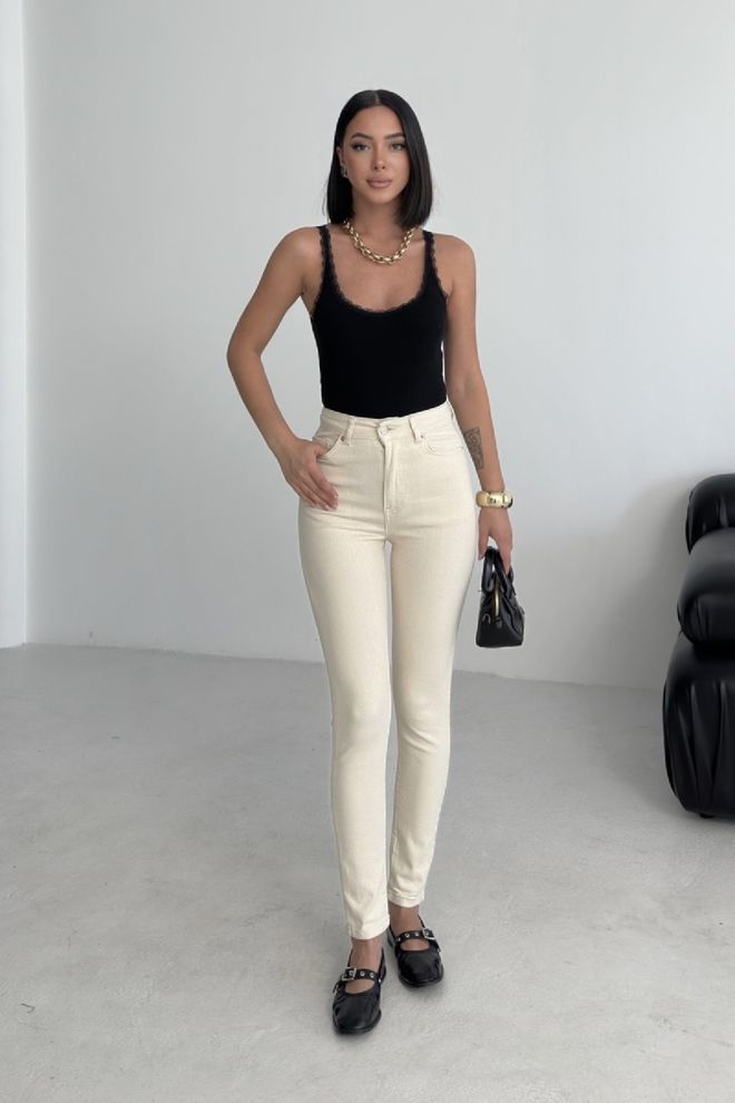 XLove Béžové Mom Rifle S Vysokým Pásom A Úzkymi Nohavicami Veľkoobchod s oblečením 1