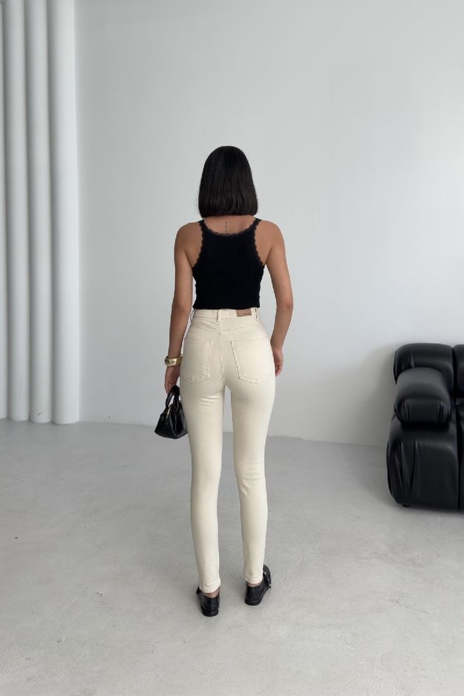 XLove Béžové Mom Rifle S Vysokým Pásom A Úzkymi Nohavicami Veľkoobchod s oblečením Doma