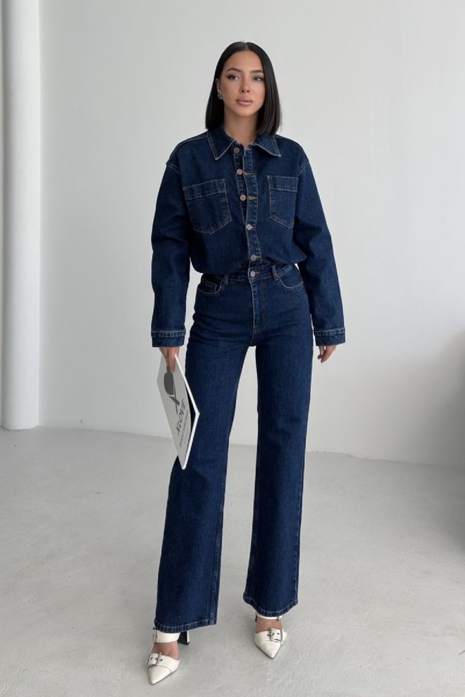 XLove Macacão Azul Casual Com Botões E Bolso Remendado Roupas por atacado Vintage