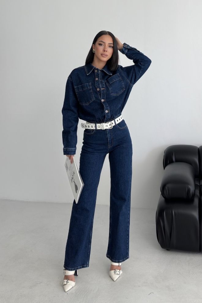 XLove Macacão Azul Casual Com Botões E Bolso Remendado Roupas por atacado 1