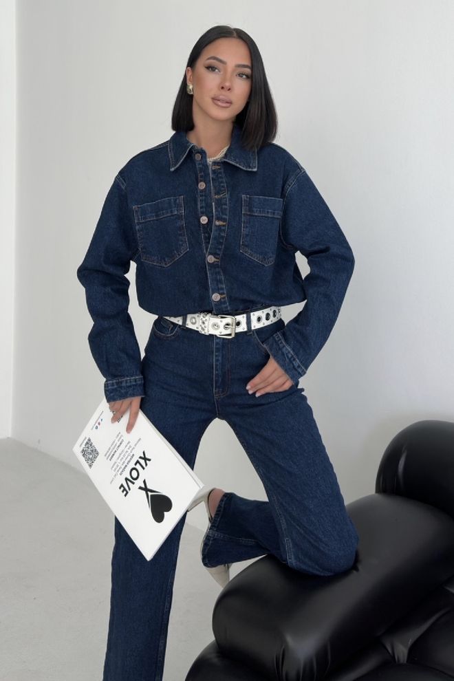 XLove Blauer Lässiger Overall Jumpsuit Mit Knöpfen Großhandelskleidung Lässig