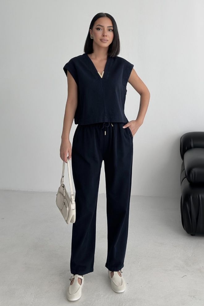 XLove Μαύρο Casual Κομψό Απλό Μπλούζα Με V Neck Χονδρικό εμπόριο ενδυμάτων Απλό