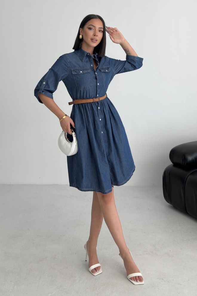 XLove Μπλε Καθημερινό Κομψό Preppy Επίσημο Πουκάμισο Φόρεμα Χονδρικό εμπόριο ενδυμάτων Casual