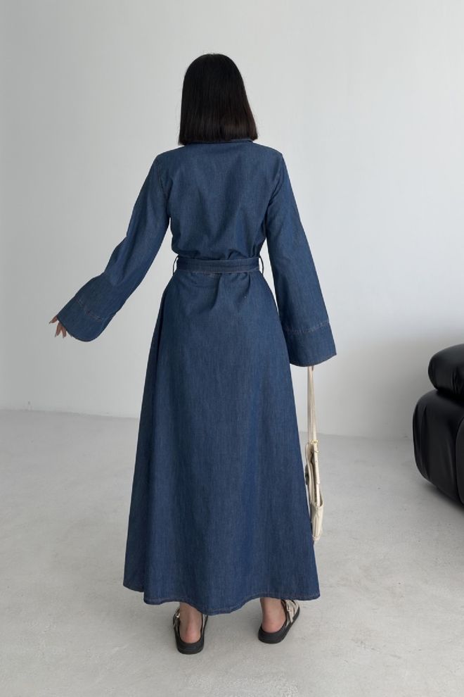 XLove Modra Skromna Casual Elegantna Formalna Majica Maxi Obleka Oblačila na debelo 1