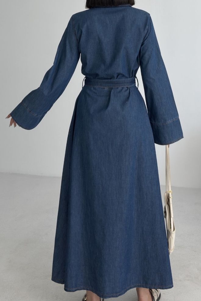 XLove Modra Skromna Casual Elegantna Formalna Majica Maxi Obleka Oblačila na debelo Pomlad