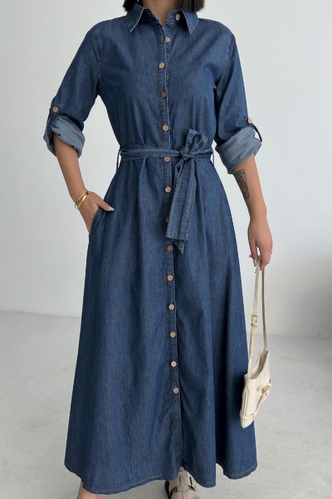 XLove Modra Skromna Casual Elegantna Formalna Majica Maxi Obleka Oblačila na debelo 5
