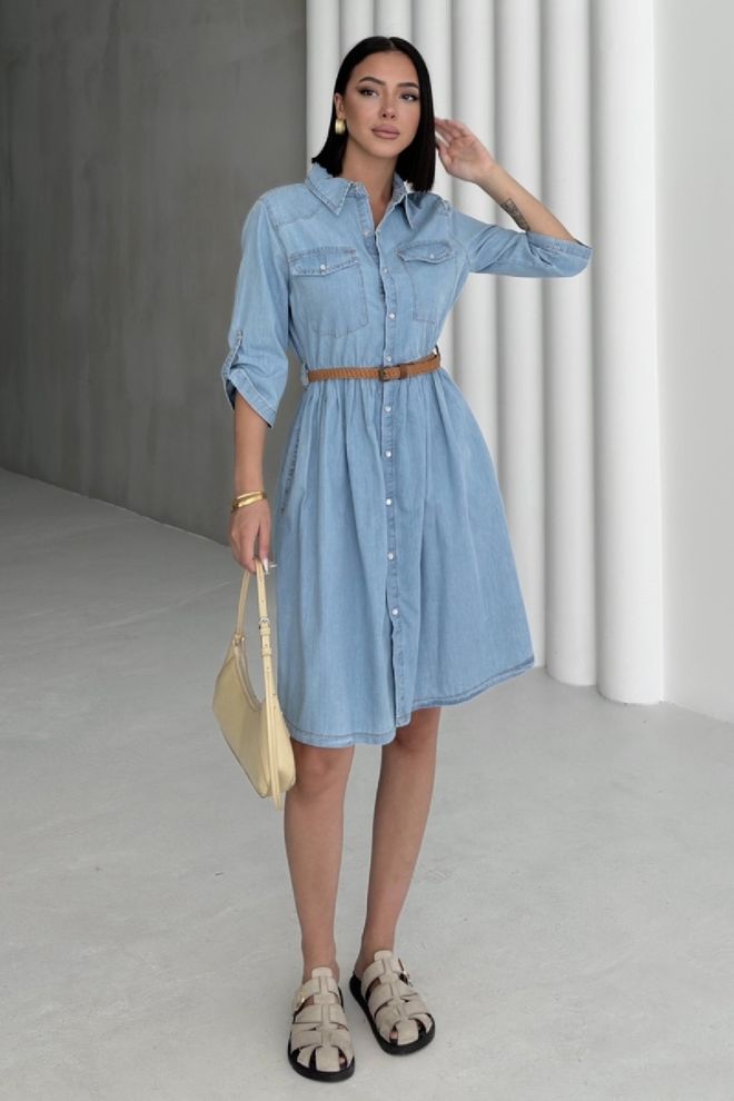 XLove Blue Casual Elegant Formal Shirt Dress Wholesale Clothing 5