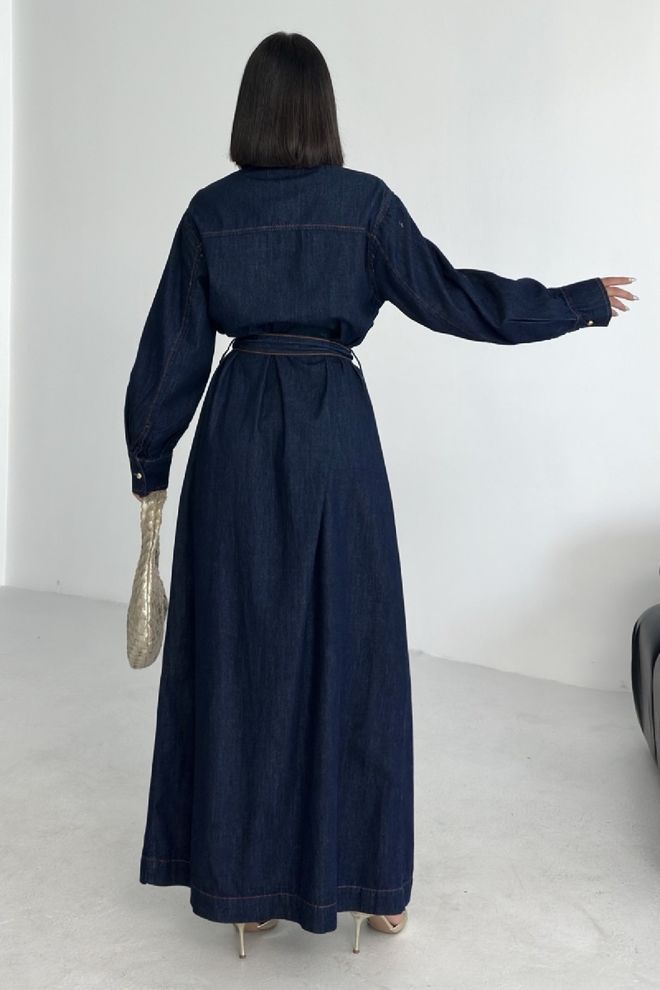 XLove Темно синее Скромное Платье рубашка До Пола Оптовая продажа одежды 1