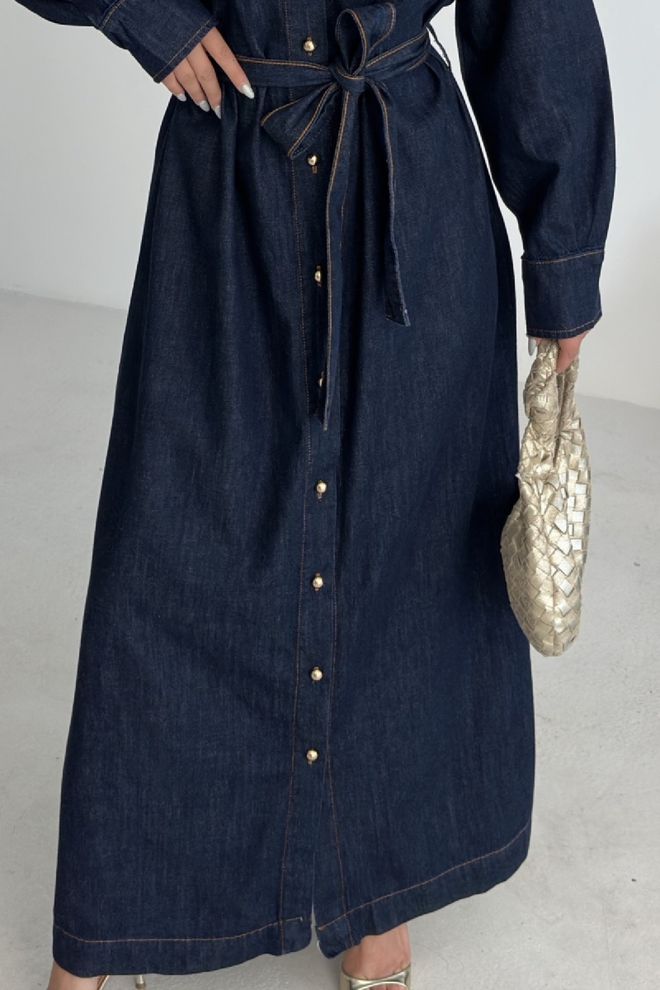 XLove Темно синее Скромное Платье рубашка До Пола Оптовая продажа одежды 5