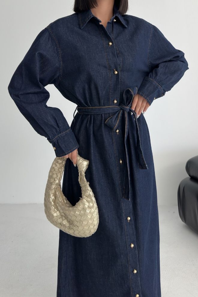 XLove Темно синее Скромное Платье рубашка До Пола Оптовая продажа одежды Работа