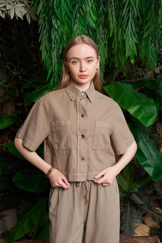 XLove Khaki Casual Modest Shirt With Notched Neck Wholesale Clothing Modest