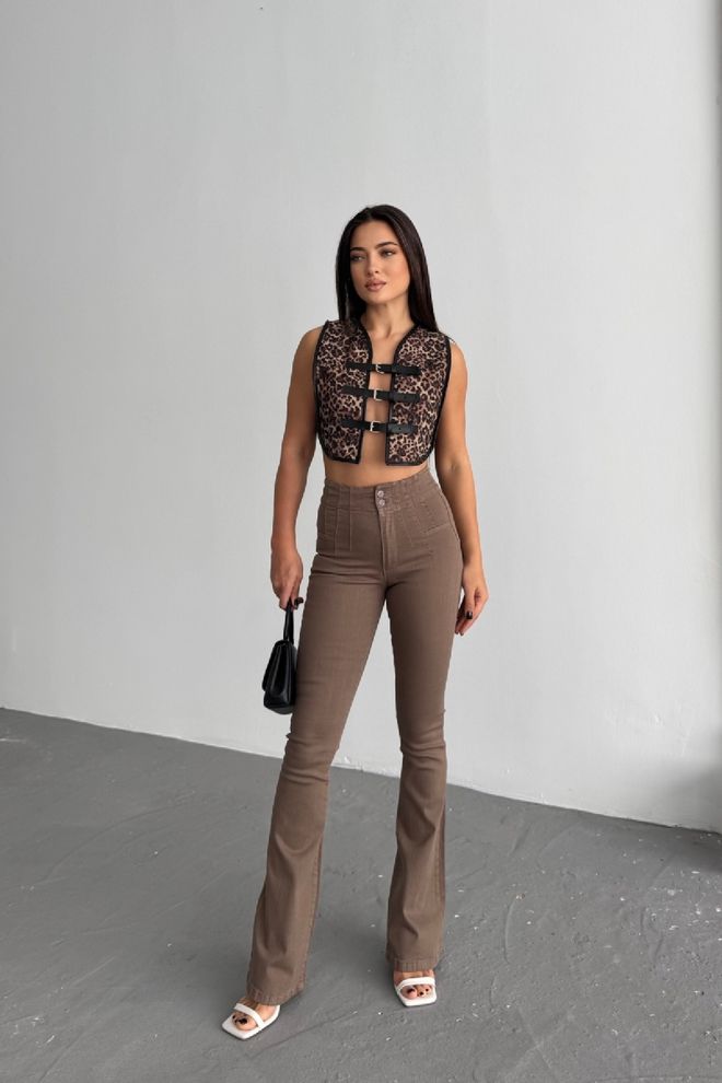 XLove Brown Mom Jeans With High Waist And Flare Leg Wholesale Clothing Work