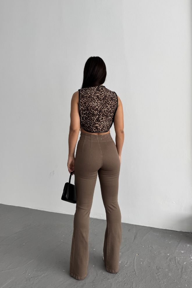 XLove Brown Mom Jeans With High Waist And Flare Leg Wholesale Clothing Sexy