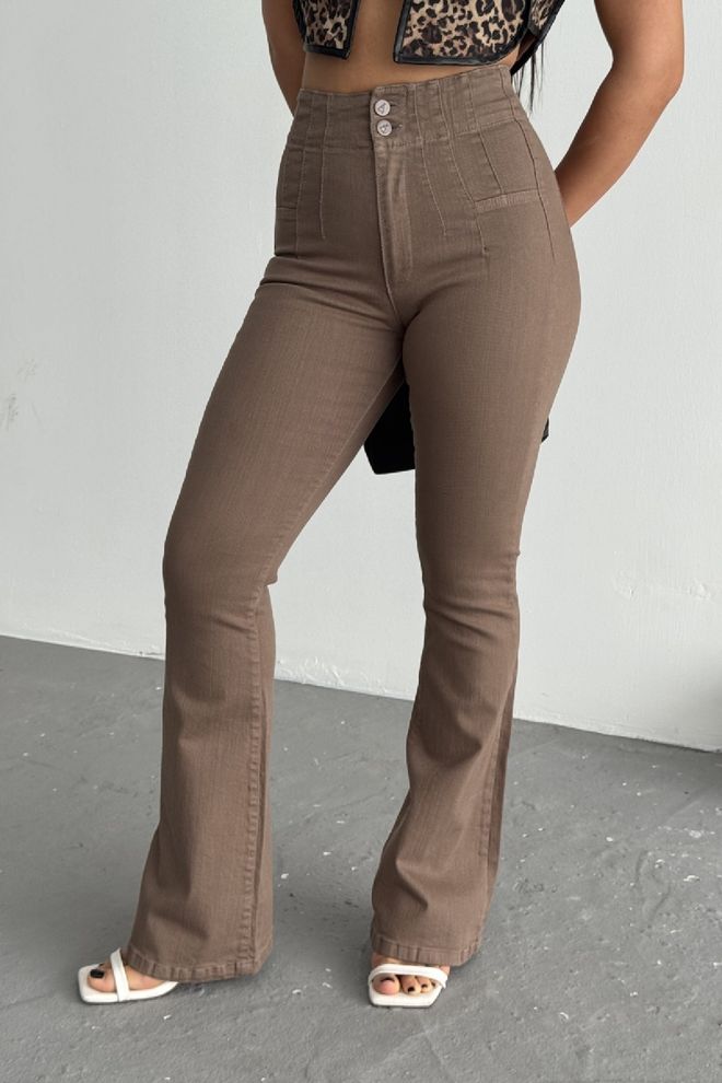 XLove Brown Mom Jeans With High Waist And Flare Leg Wholesale Clothing Spring